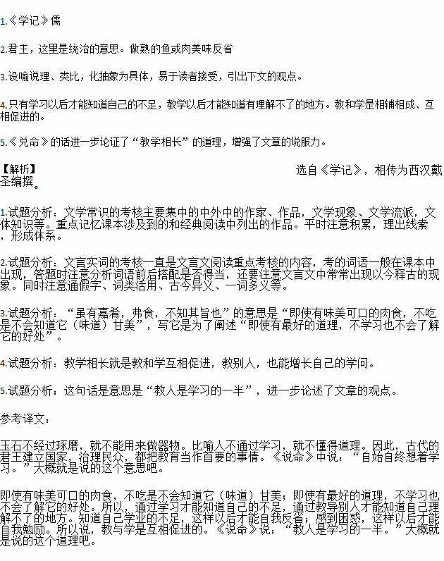 课内文言文阅读教学相长玉不琢.不成器,人不学.不知道.