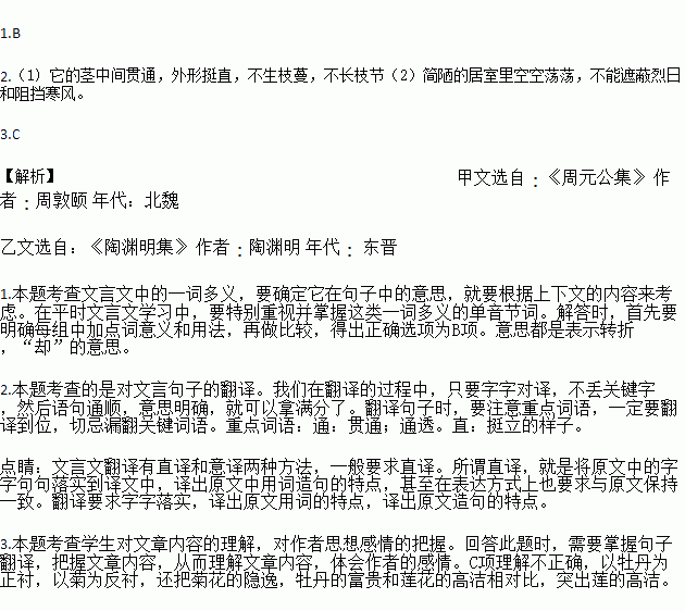 借蓮花的形象來表達, 〖乙〗文作者雖託言為五柳先生作傳,實為自傳