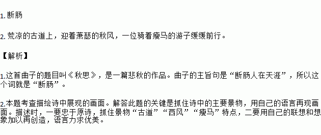 古詩歌閱讀. 天淨沙61秋思馬致遠枯藤老樹昏鴉.小橋流水人家.