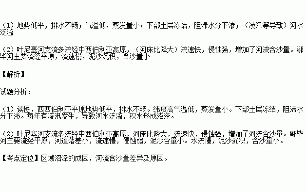 河流的侵蚀.沉积及沼泽的吸收(附)影响河流泥沙和营养物质含量.水体中营养物质含量影响浮游生物量.与水温共同制约鱼类资源数量.下图所示的西 ...