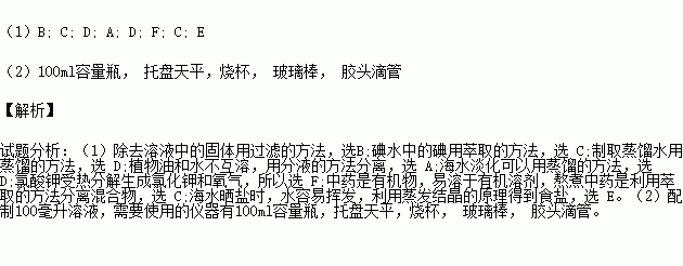 (1)混合物分離的方法在生產.生活和科學實驗中有著廣泛的應用.