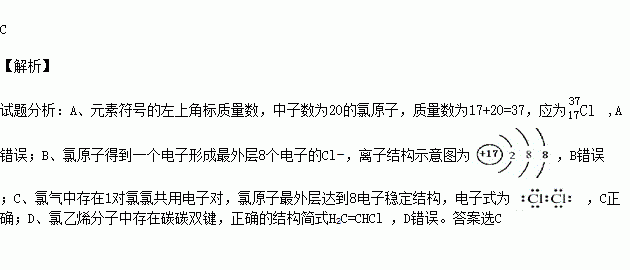 中子數為20的氯原子:b.氯離子(cl-)的結構示意圖:c.氯分子的電子式:d.