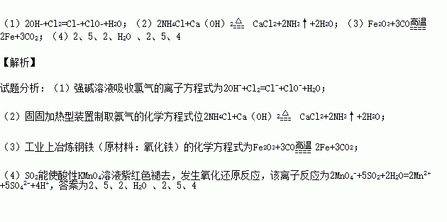 (2)实验室用固固加热型装置制取氨气的化学方程式(3)工业上