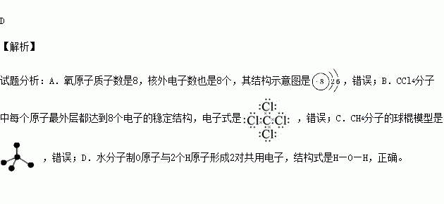 氧原子的結構示意圖: b.ccl4的電子式: c.ch4分子的比例模型: d.