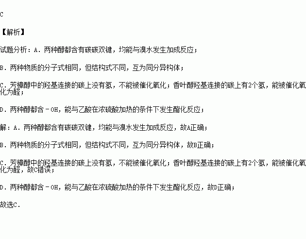 有玫瑰花和橙花香氣.它們的結構簡式如下:已知的鍵線式結構為