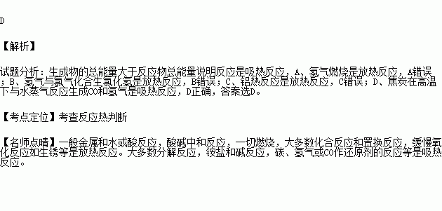 生成物的总能量大于反应物总能量的是a.氢气在氧气中燃烧b.