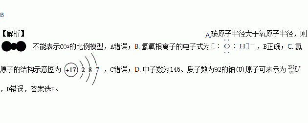 氫氧根離子的電子式:c. 氯原子的結構示意圖: d. 中子數為146.