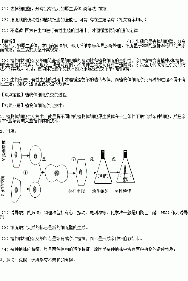 下图为植物体细胞杂交过程示意图据图回答