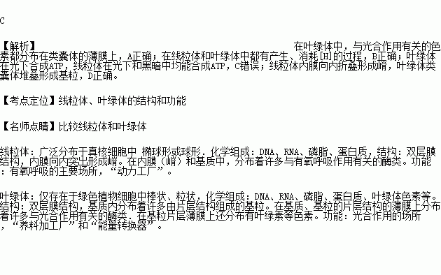 下列有关叶绿体和线粒体的比较错误的是( )a在叶绿体中