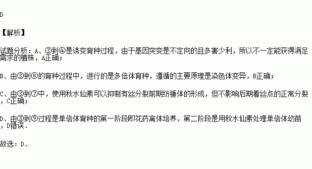 下列分析錯誤的是( )a.③到④是誘變育種過程.不一定能獲