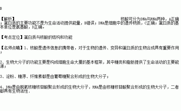 錯誤的是a.核酸可分為dna與rna兩種b.