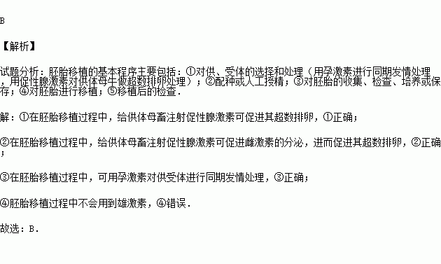 在胚胎移植的整個過程中與之有關的激素包括