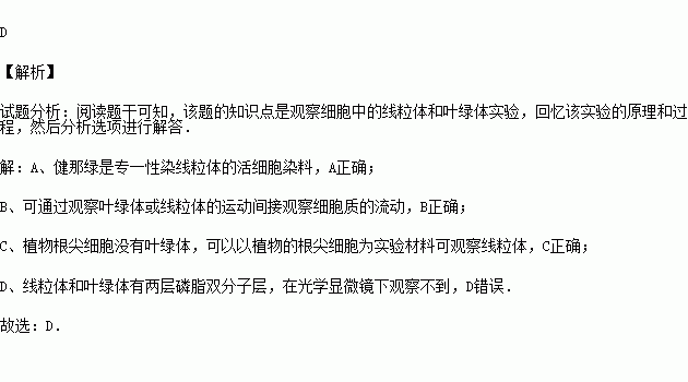 下列關於用高倍顯微鏡觀察葉綠體和線粒體實驗的敘述.錯誤的是( )a.