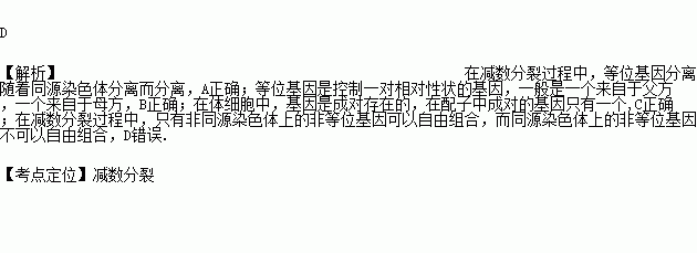 等位基因總是一個來自父方.一個來自於母方c.在體細胞中.基