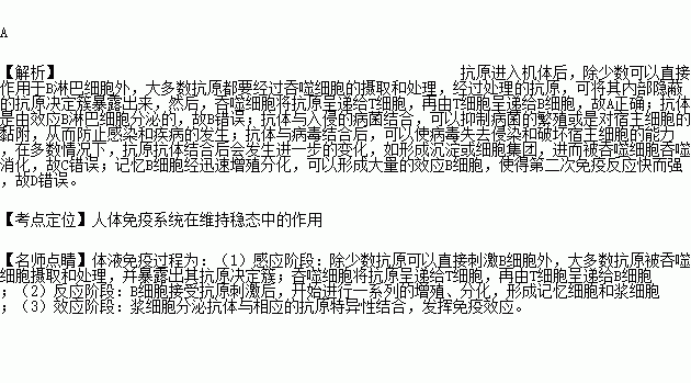 關於體液免疫的敘述正確的是( )a.有的抗原可以直接刺激13淋巴細胞b.