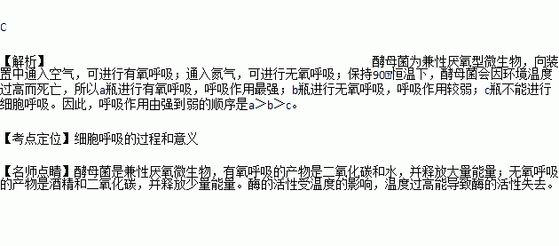 在abc三個密封的錐形瓶內分別盛有等量的成分相同的酵母菌和葡萄糖