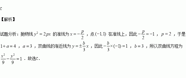 的焦點的距離為4,且雙曲線的一條漸近線與拋物線的準線的交點座標撾 