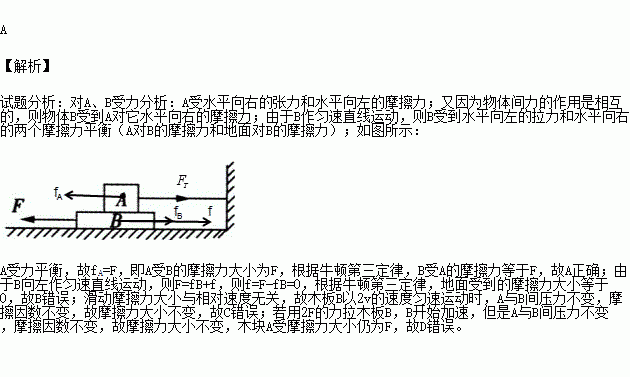 若木板b以2 v的速度运动,木块a受到的滑动摩擦力的大小等于2tb.