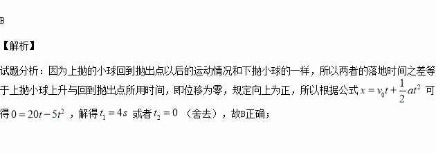 从同一高度同时以20m/s的速度抛出两个小球,一球竖直上抛,另一球竖直