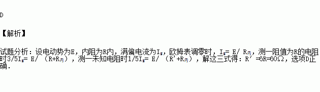 把歐姆表調零後測量一個阻值為r=10Ω的電阻時.