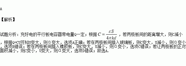 將充好電的平行板電容器與靜電計連接.靜電計指針偏轉的角度為α.