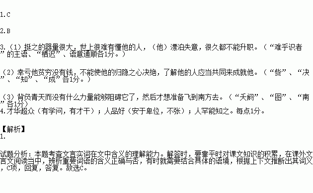 ⑶背负青天而莫之夭阏者,而后乃今将图南.