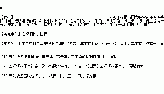 宏观调控是国家运用各种手段对国民经济进行的调节和控制