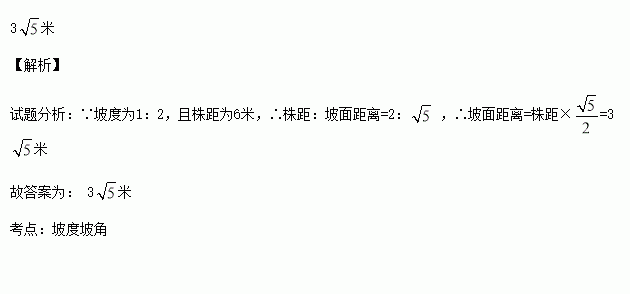 如圖在坡度為12的山坡上種樹要求株距相鄰兩樹間的水平距離是6m則斜坡