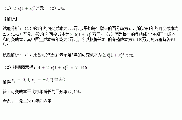 某養殖戶每年的養殖成本包括固定成本和可變成本.