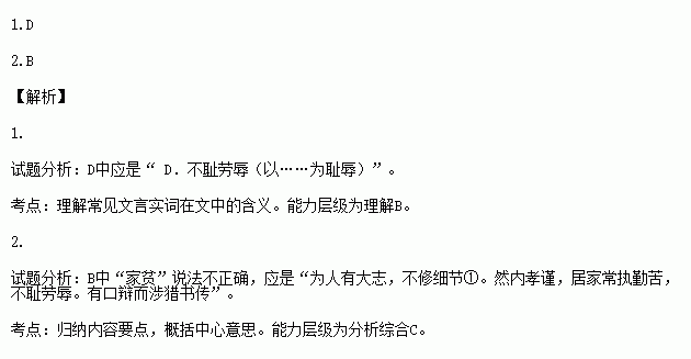 閱讀下面一段文言文.然後回答問題. 班超立志為人有大志.不修細節①.