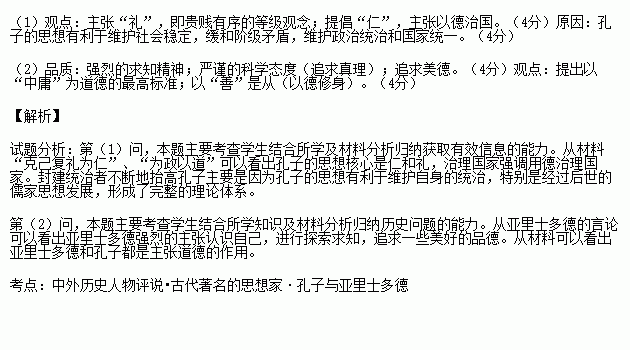 [中外歷史人物評說]]閱讀下列材料.回答問題.材料一 