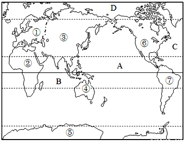 读世界海陆分布示意图,完成下列问题:(6分)