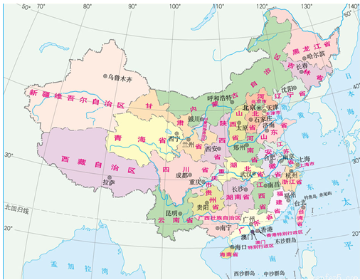 中国四大区域分布图图片