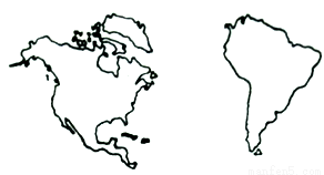 读南,北美洲轮廓图,完成下列问题
