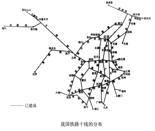 讀我國簡要鐵路幹線分佈圖,完成下列要求