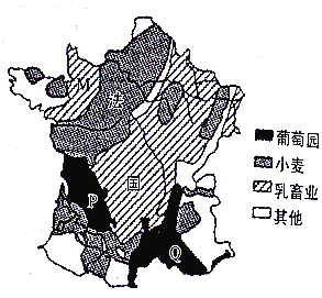 读法国农业分布图,回答题