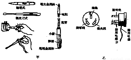 图甲是试电笔的构造和使用图5卜2乙是三孔插头和插座的接线看清这两个