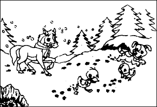 雪地里来了一( )画家. 小画. 不用颜料不用笔. 几步就( )一幅画. 咦.