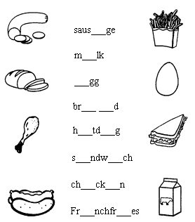 listen, write and draw lines(聽錄音,填字母,並將單詞與圖連線)