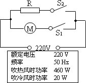 看到家里的电吹风,便把它拆开来研究,并画出了 如下电路图)为电吹风