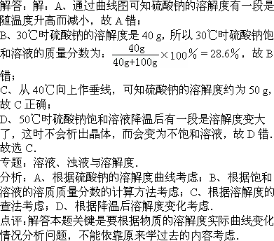 硫酸鈉是一種重要的化工原料其溶解度曲線如圖所示下列說法正確的是