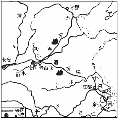 下面是隋朝大运河示意图,读图回答问题