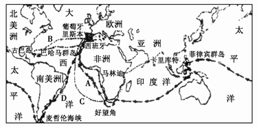 并依据所学知识回答问题(1)请指出哥伦布航行的是哪条路线?