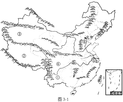 大兴安岭 b昆仑山脉e太行山脉 c秦岭f横断山脉 (2)图中