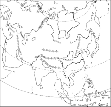 亚洲地形图手绘高清图片