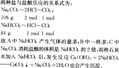 分别与同浓度的盐酸完全反应,na2co3耗盐酸体积是nahco3耗盐酸体积的