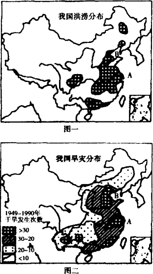 16,图为我国旱涝灾害分布示意图,读图分析回答下列各题.