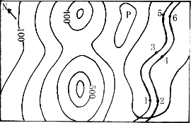 讀某地等高線地形圖.回答5-6題. 5.圖中p--q兩地間有一座橋樑.