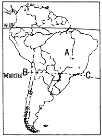 读南美洲略图,回答问题