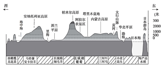 [题目]北纬40度被称为"地球的金项链 .这里环境多样.物产丰富.下图为4